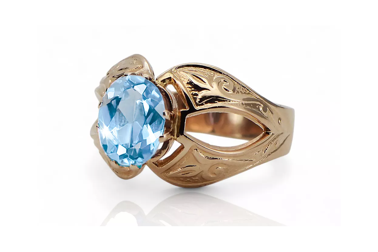 Ring Vintage style Aquamarine Original Vintage 14K Rose Gold vrc135r